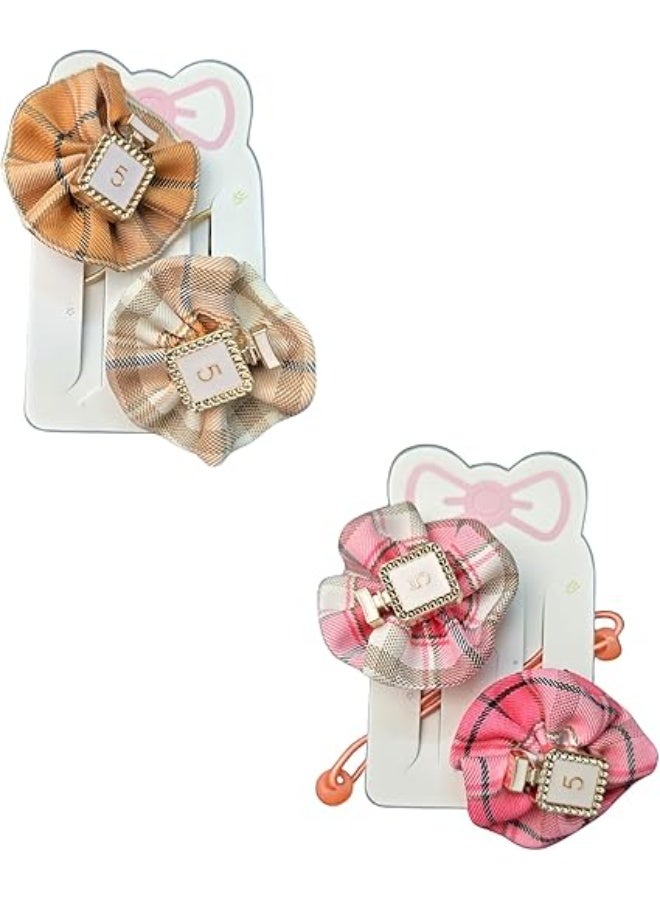 Checkered Duo Design Scrunchie Soft Hairbands for Girls | Baby Hair Accessories – Set of 2 Colors (LIGHT PINK - LIGHT BROWN) Brand: MINII MODZ